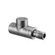 Rücklaufverschraubung in Edelstahloptik von Oventrop, mit einem Durchgangsdesign und einem Anschlussanschluss für hydraulische Systeme.